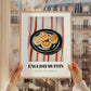 English Muffin – on Striped Tablecloth, British Pastry Still Life, styled in a charming Paris street view