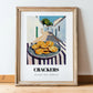 Crackers – White village Urban Café Scene, American Food Wall Print, in wooden frame leaning on the floor