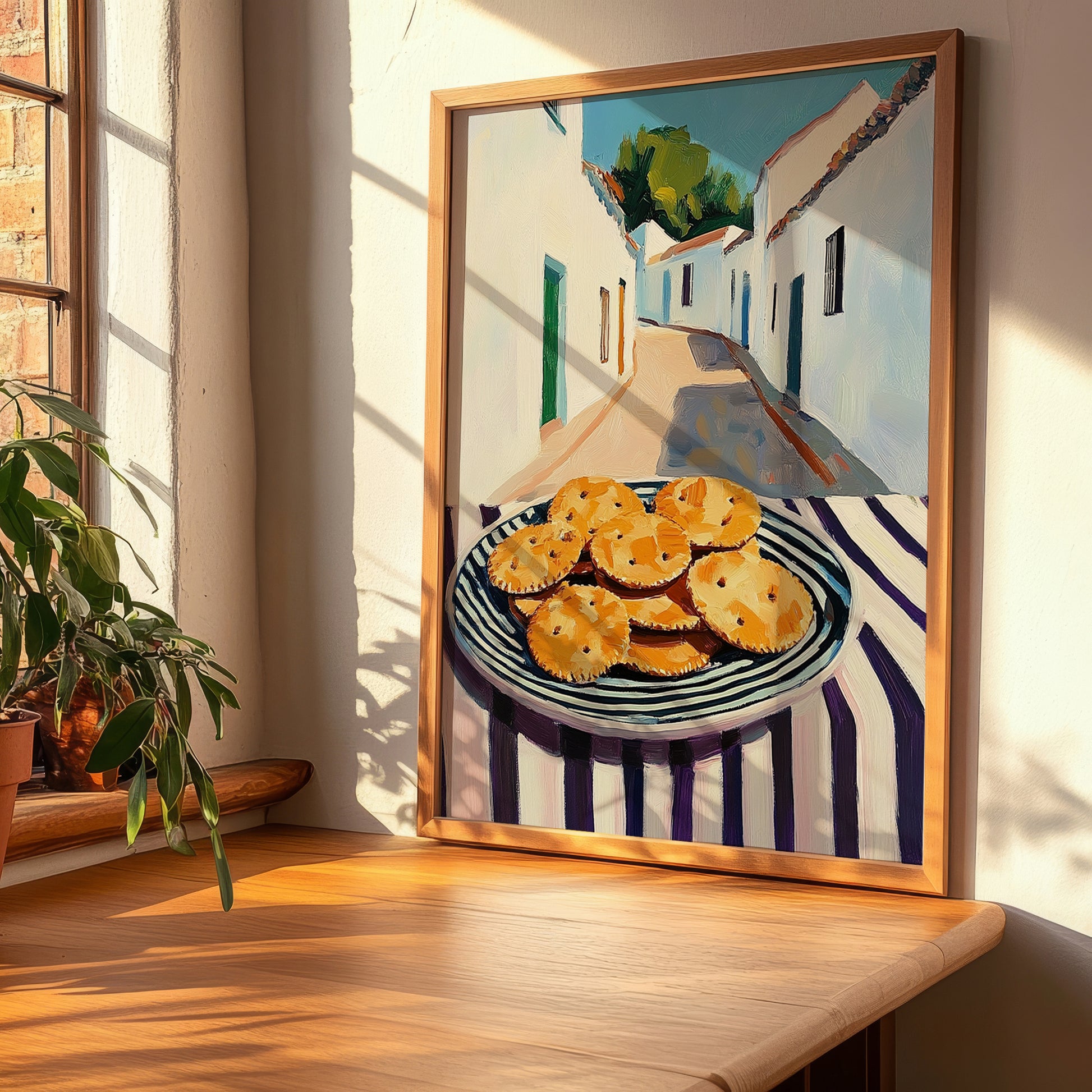 Crackers – White village Urban Café Scene, American Food Wall Print, clean layout with no caption