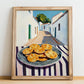 Crackers – White village Urban Café Scene, American Food Wall Print, no-text version framed in wood