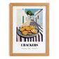 Crackers – White village Urban Café Scene, American Food Wall Print, set in oak frame