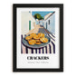 Crackers – White village Urban Café Scene, American Food Wall Print, in sleek black frame