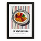 Gummy Bears – on Striped Tablecloth, German Dessert Wall Art, in sleek black frame