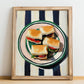 Mini Sandwiches – on Striped Tablecloth, British Food Wall Art, no-text version framed in wood