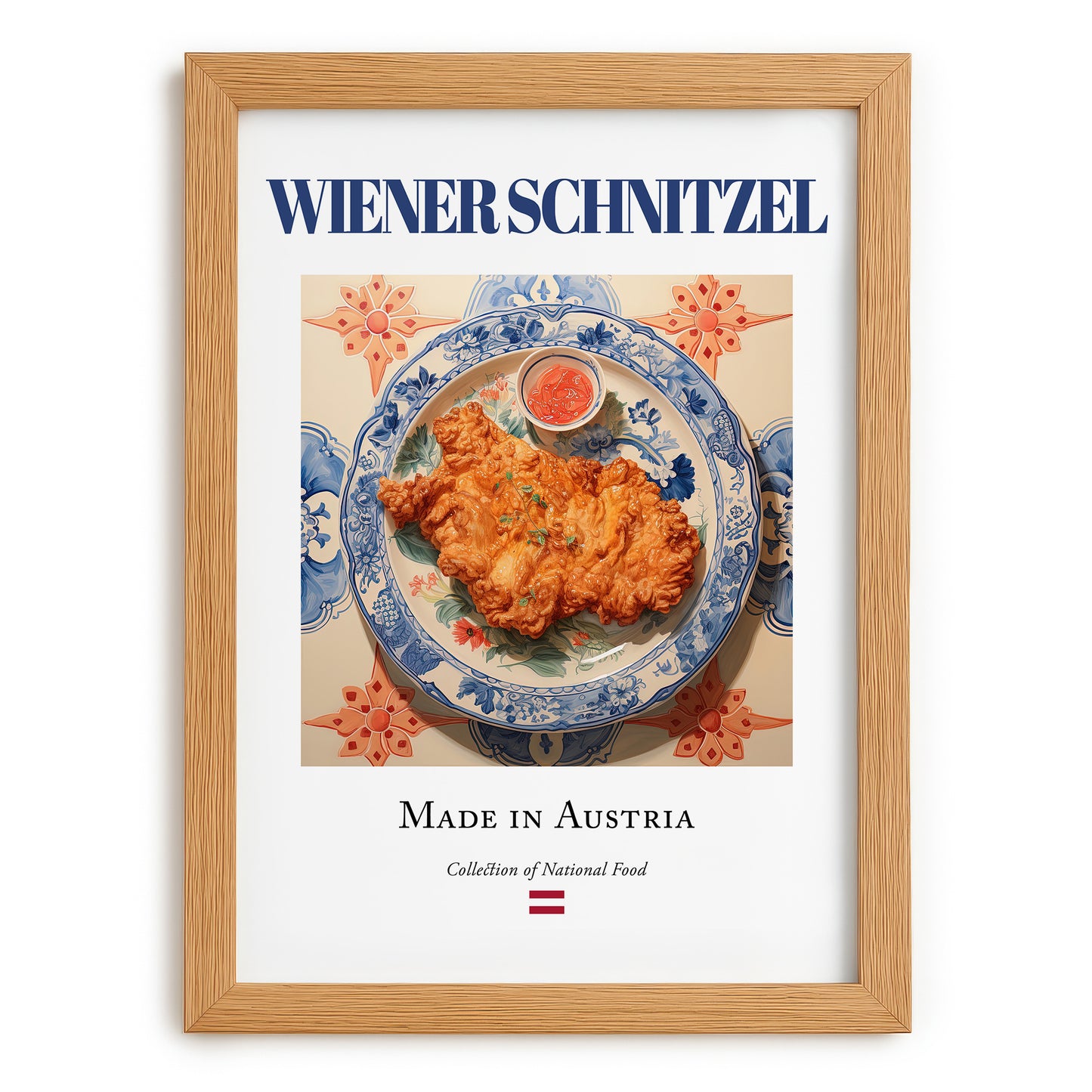 Wiener Schnitzel – Austrian Meat Dish, Tavern Wall Art, set in oak frame