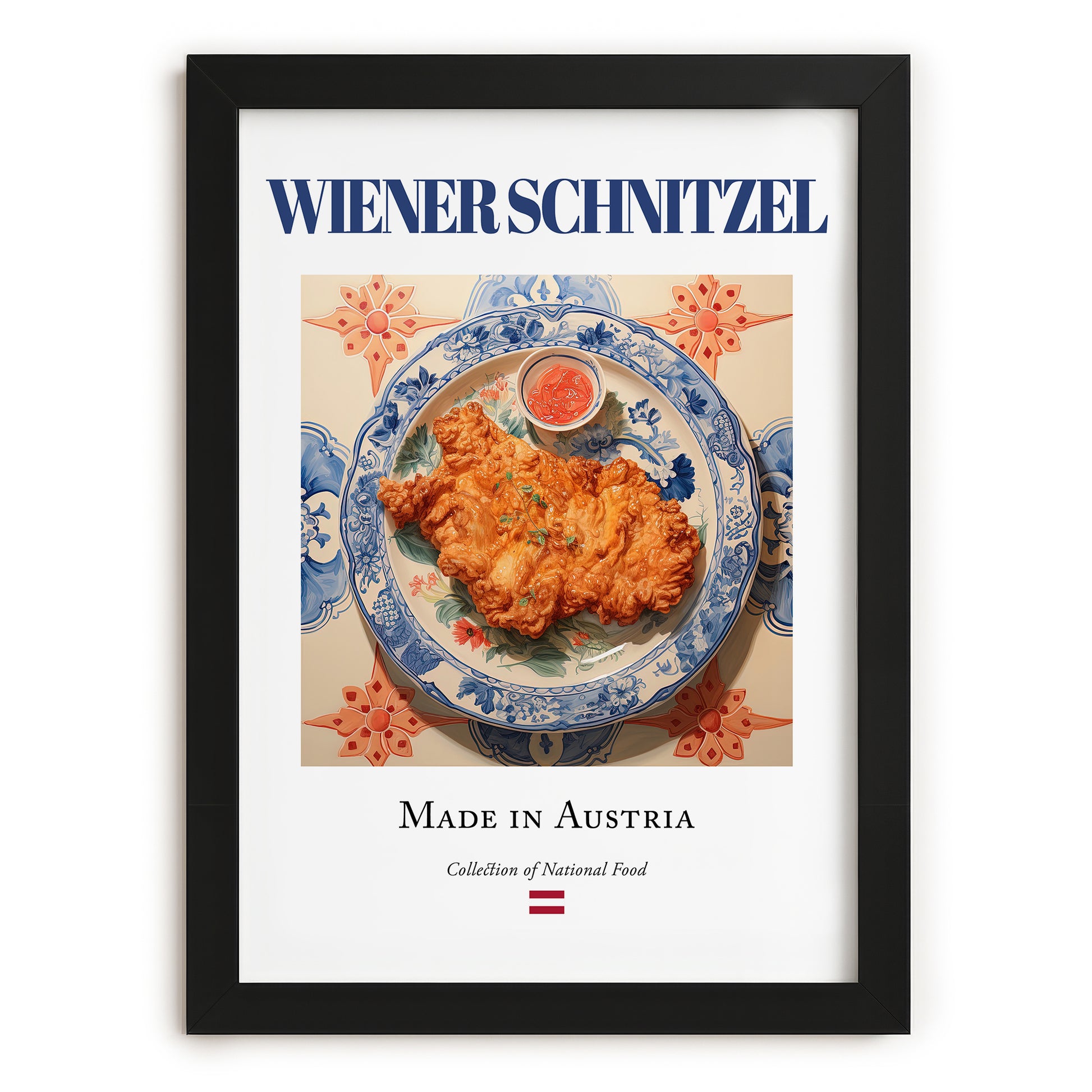 Wiener Schnitzel – Austrian Meat Dish, Tavern Wall Art, in sleek black frame