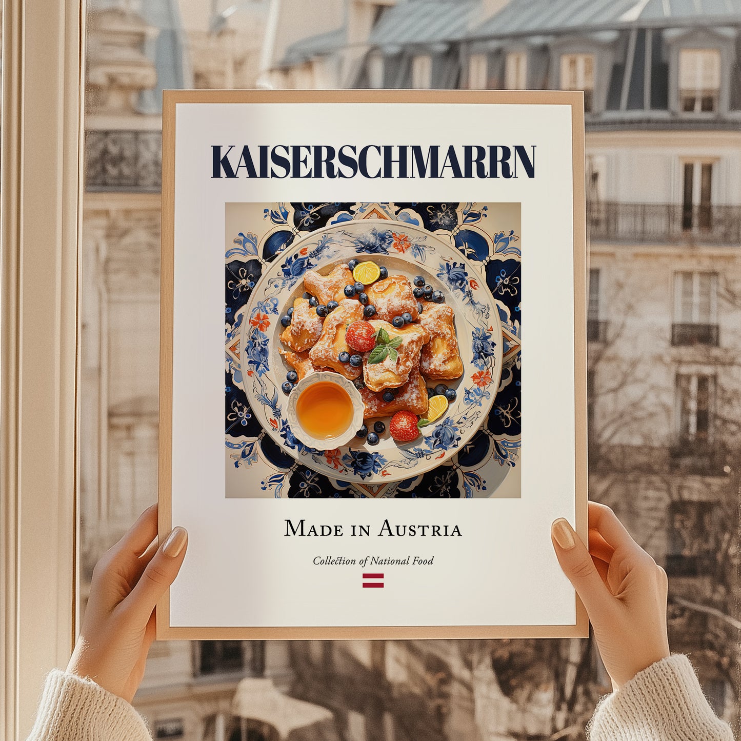 Kaiserschmarrn – Austrian Dessert Dish, Bistro Poster, styled in a charming Paris street view