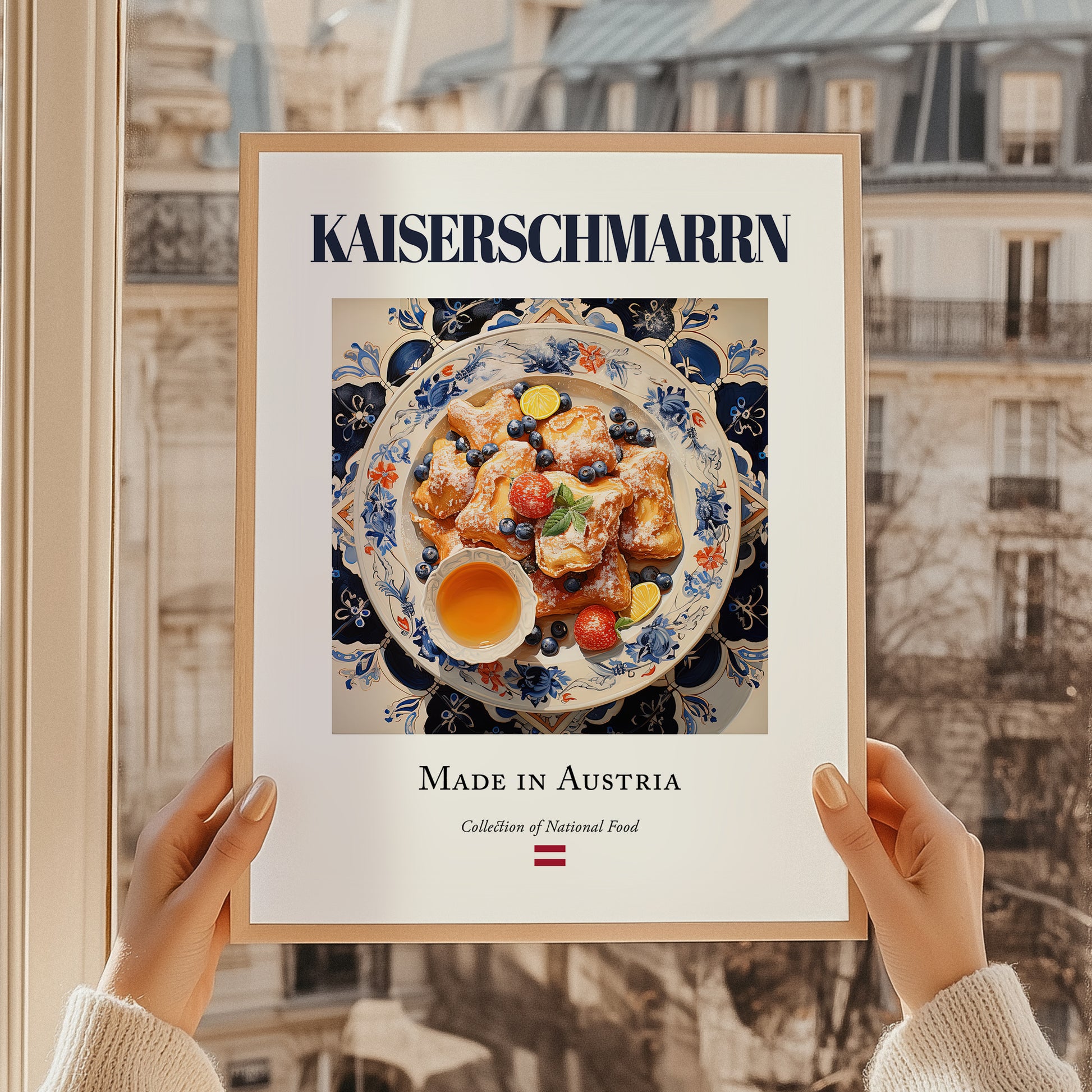 Kaiserschmarrn – Austrian Dessert Dish, Bistro Poster, styled in a charming Paris street view