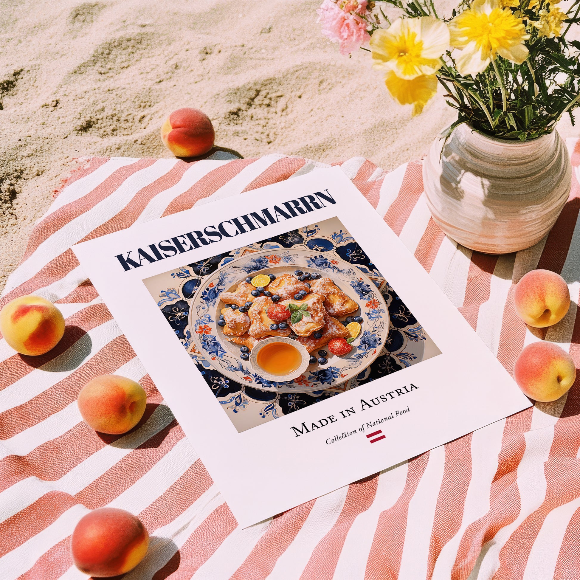Kaiserschmarrn – Austrian Dessert Dish, Bistro Poster, unframed on coastal sand
