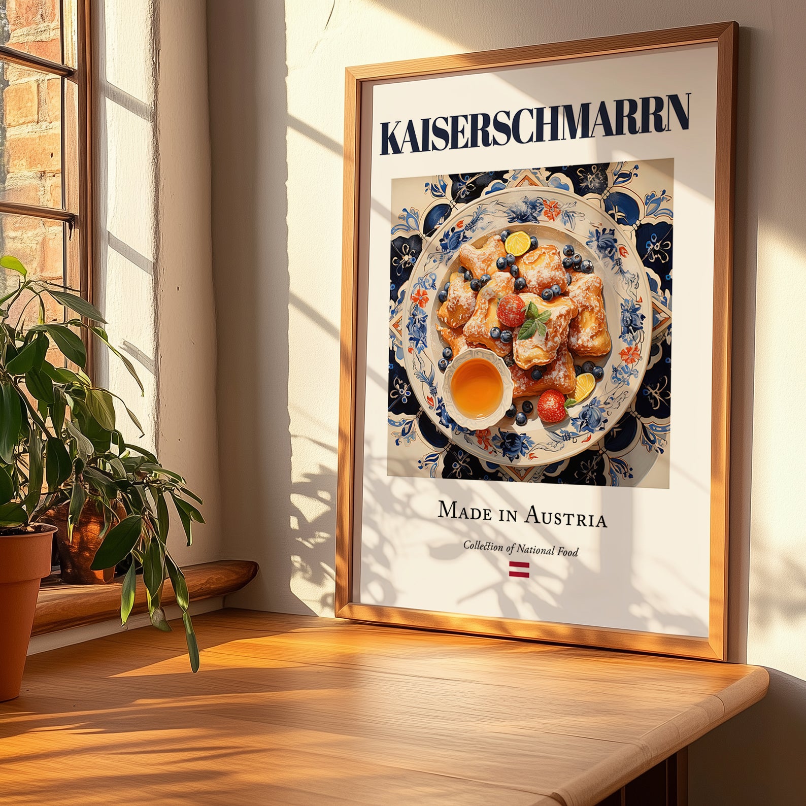 Kaiserschmarrn – Austrian Dessert Dish, Bistro Poster, no-text version framed in wood