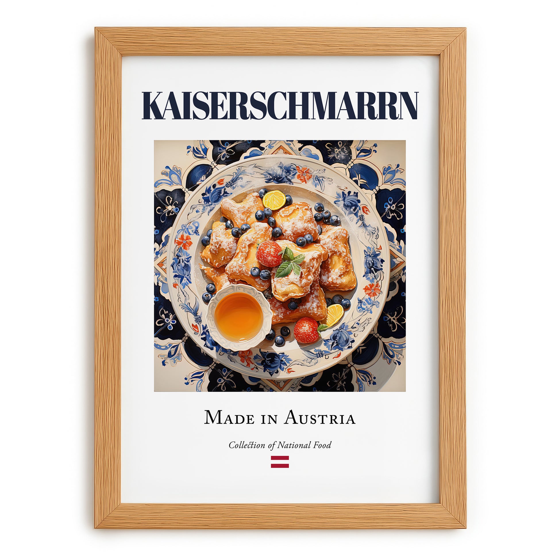 Kaiserschmarrn – Austrian Dessert Dish, Bistro Poster, set in oak frame