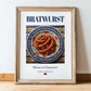 Bratwurst – German Meat Dish, Café Wall Decor, in wooden frame leaning on the floor