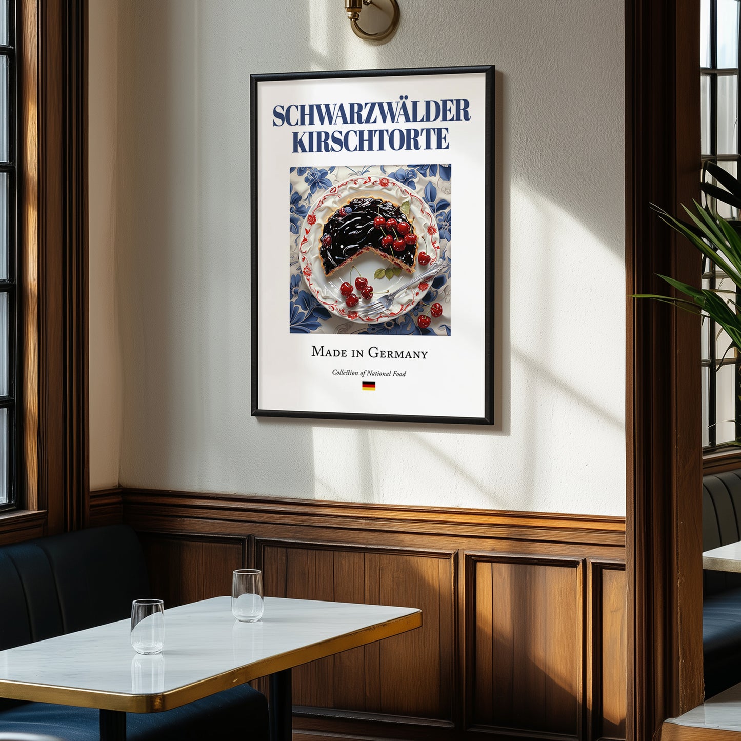 Schwarzwälder Kirschtorte – German Dessert Dish, Brasserie Print, clean layout with no caption
