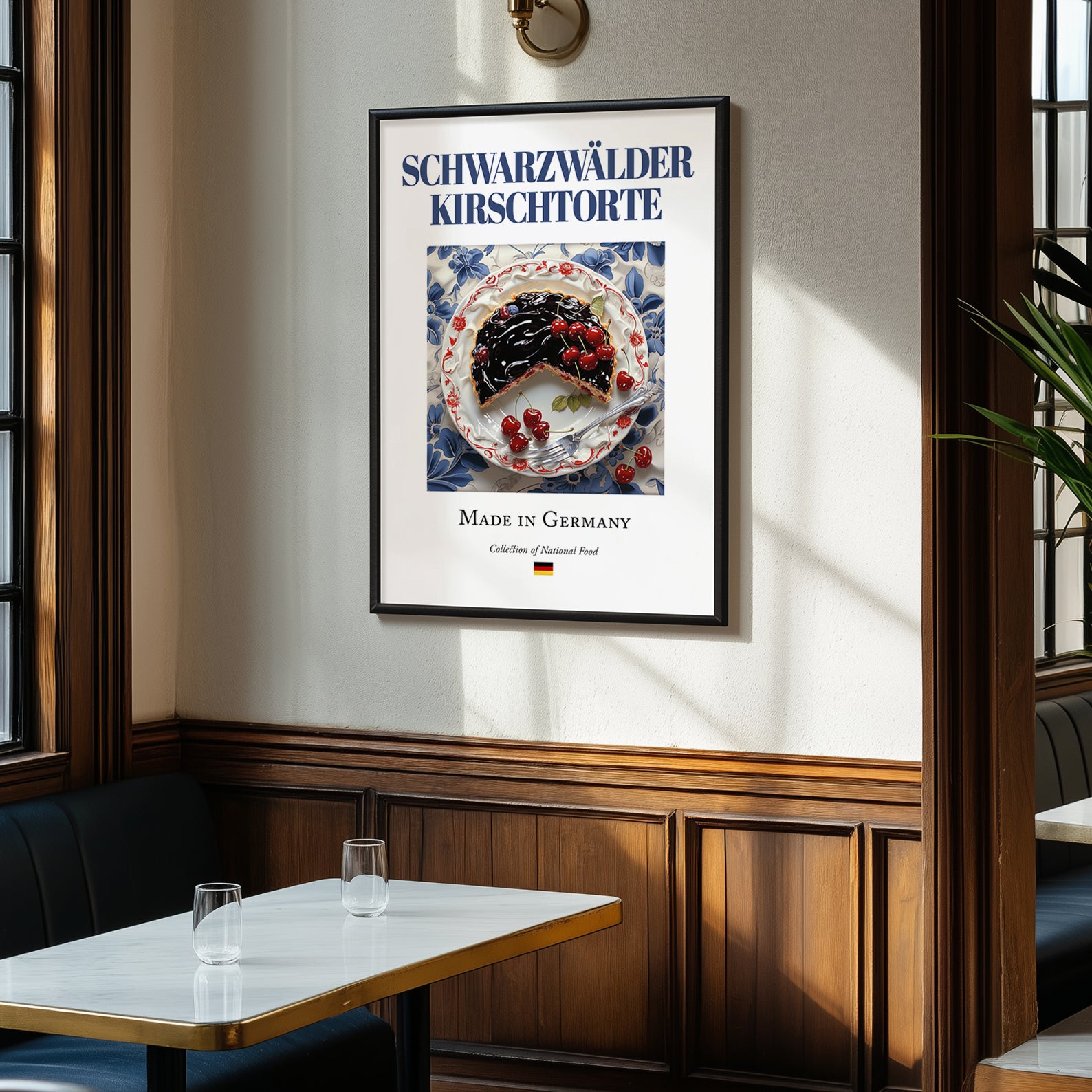 Schwarzwälder Kirschtorte – German Dessert Dish, Brasserie Print, clean layout with no caption