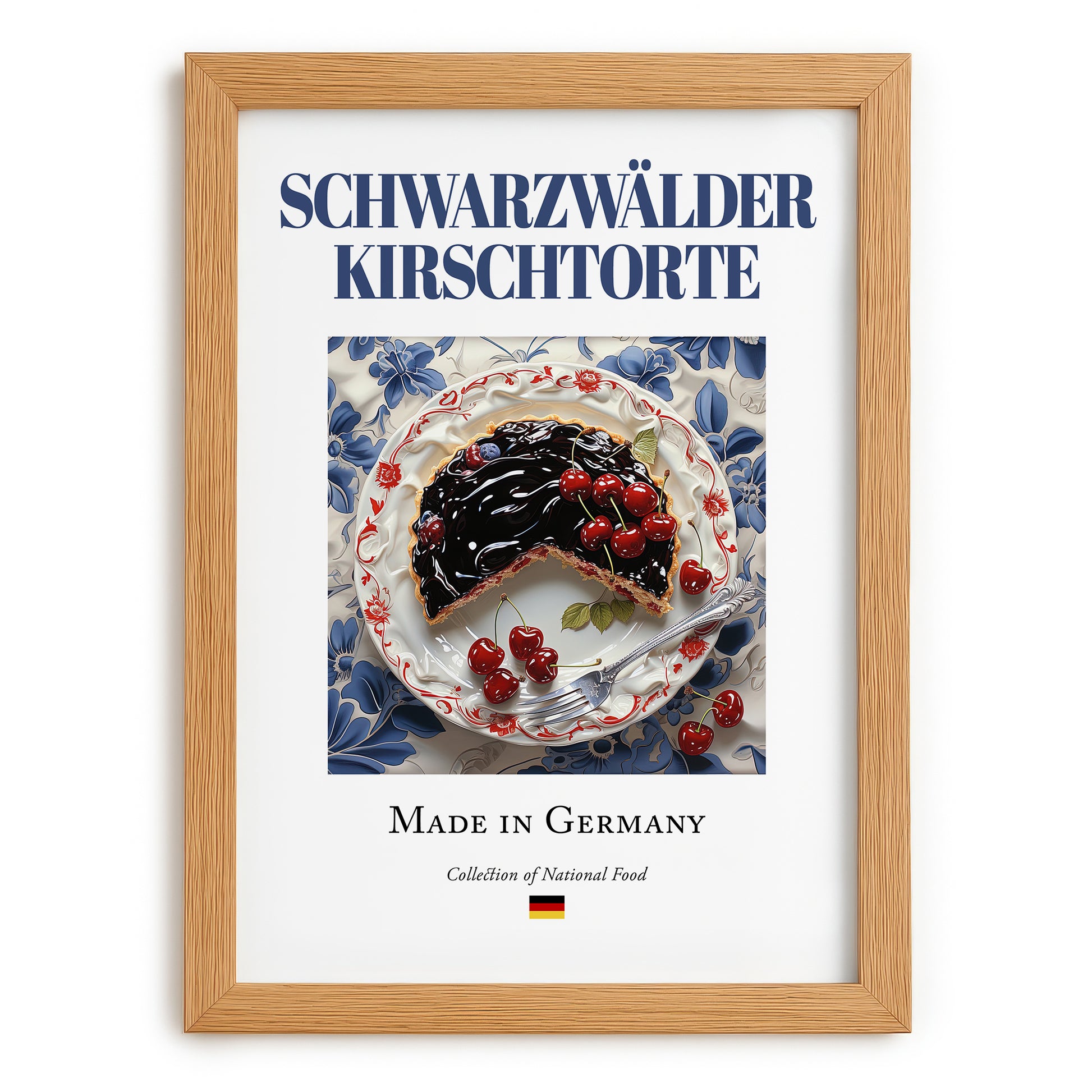 Schwarzwälder Kirschtorte – German Dessert Dish, Brasserie Print, set in oak frame