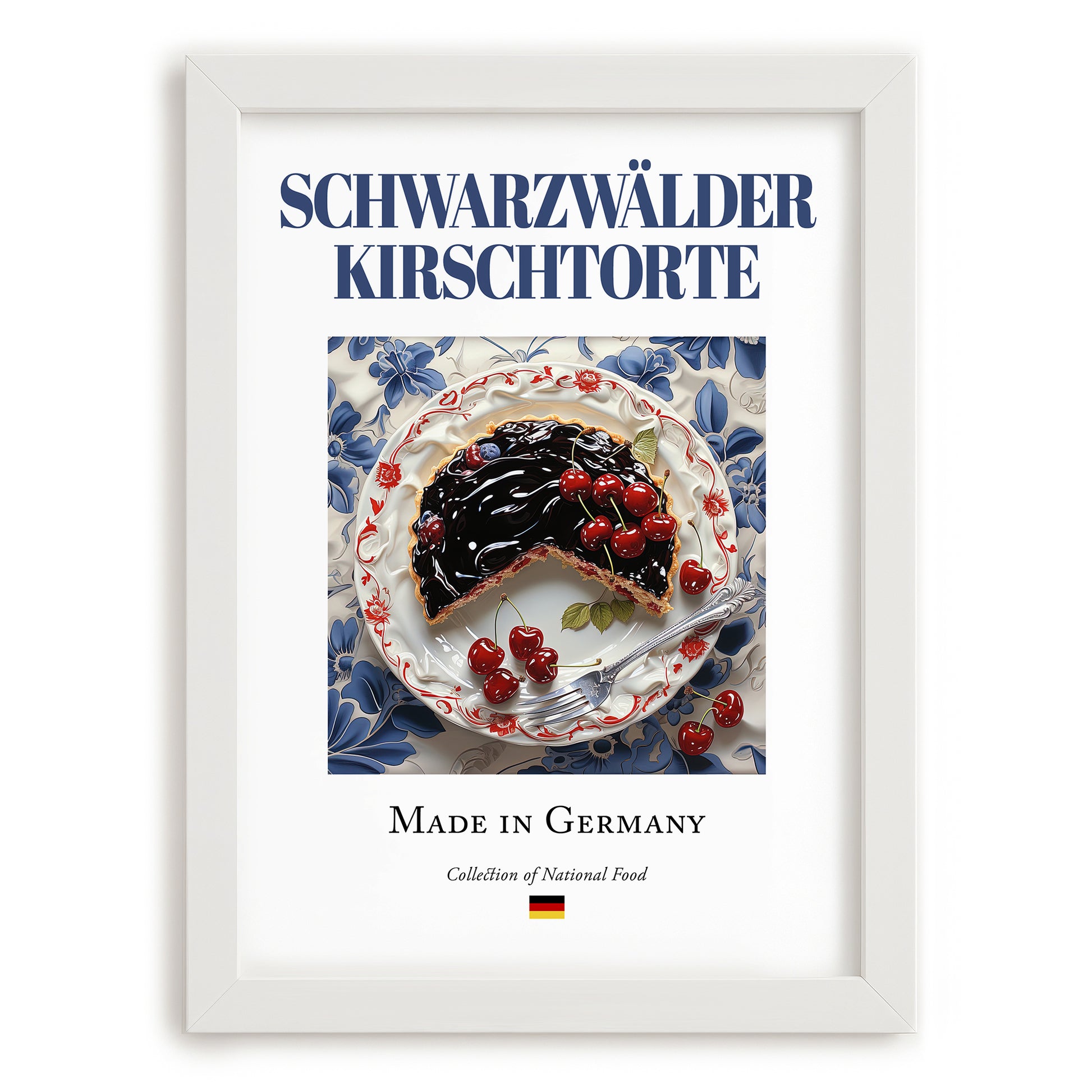 Schwarzwälder Kirschtorte – German Dessert Dish, Brasserie Print, placed in minimal white frame