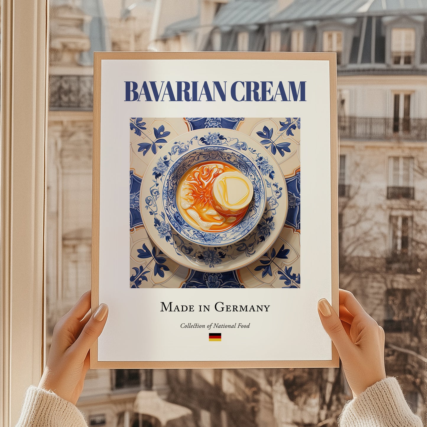 Bavarian Cream – German Dessert Dish, Bistro Still Life, styled in a charming Paris street view