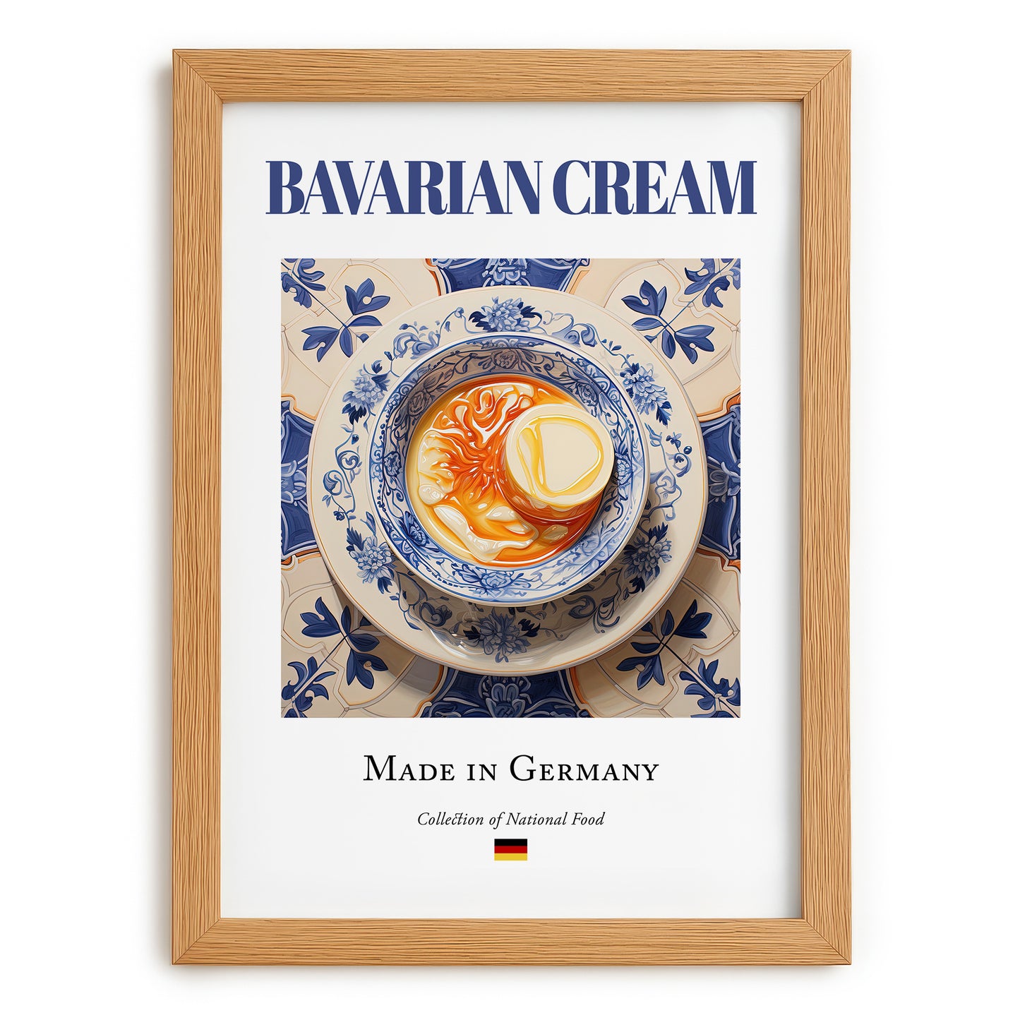 Bavarian Cream – German Dessert Dish, Bistro Still Life, set in oak frame