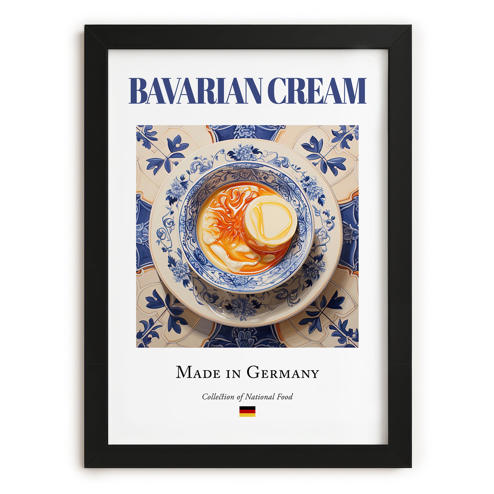 Bavarian Cream – German Dessert Dish, Bistro Still Life, in sleek black frame