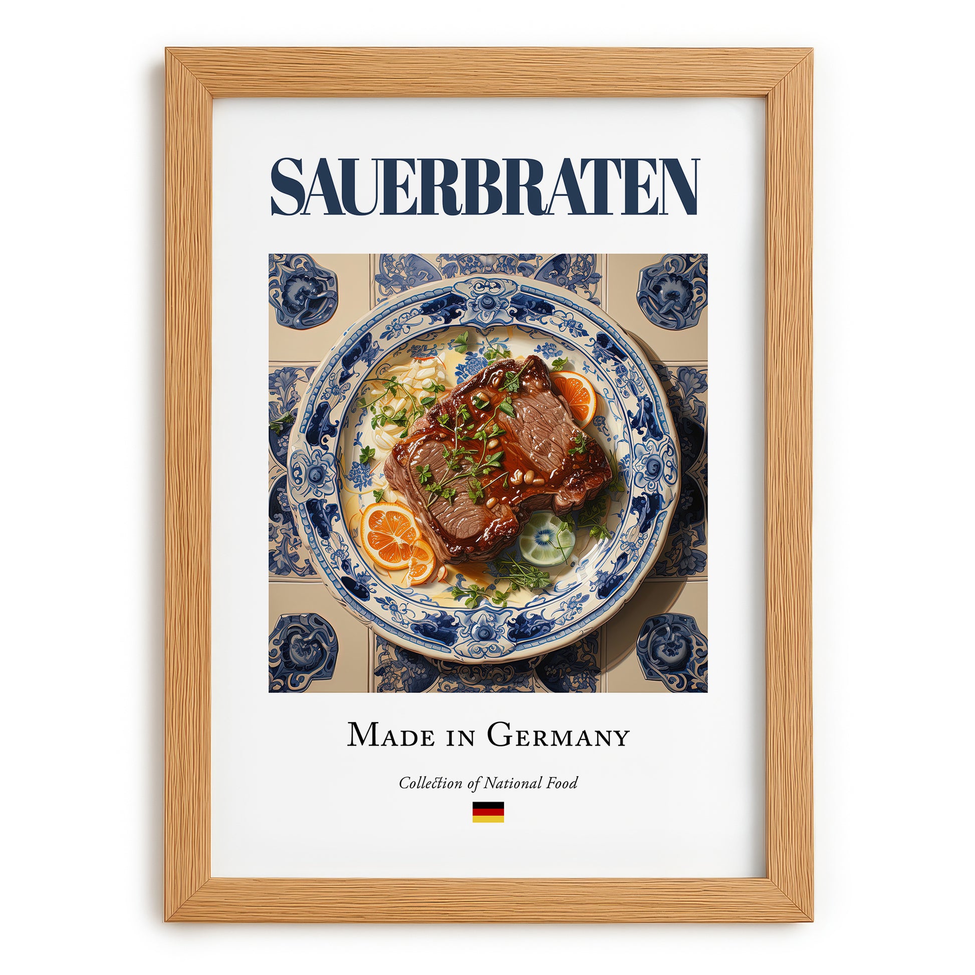 Sauerbraten – German Stew Dish, Tavern Poster, set in oak frame