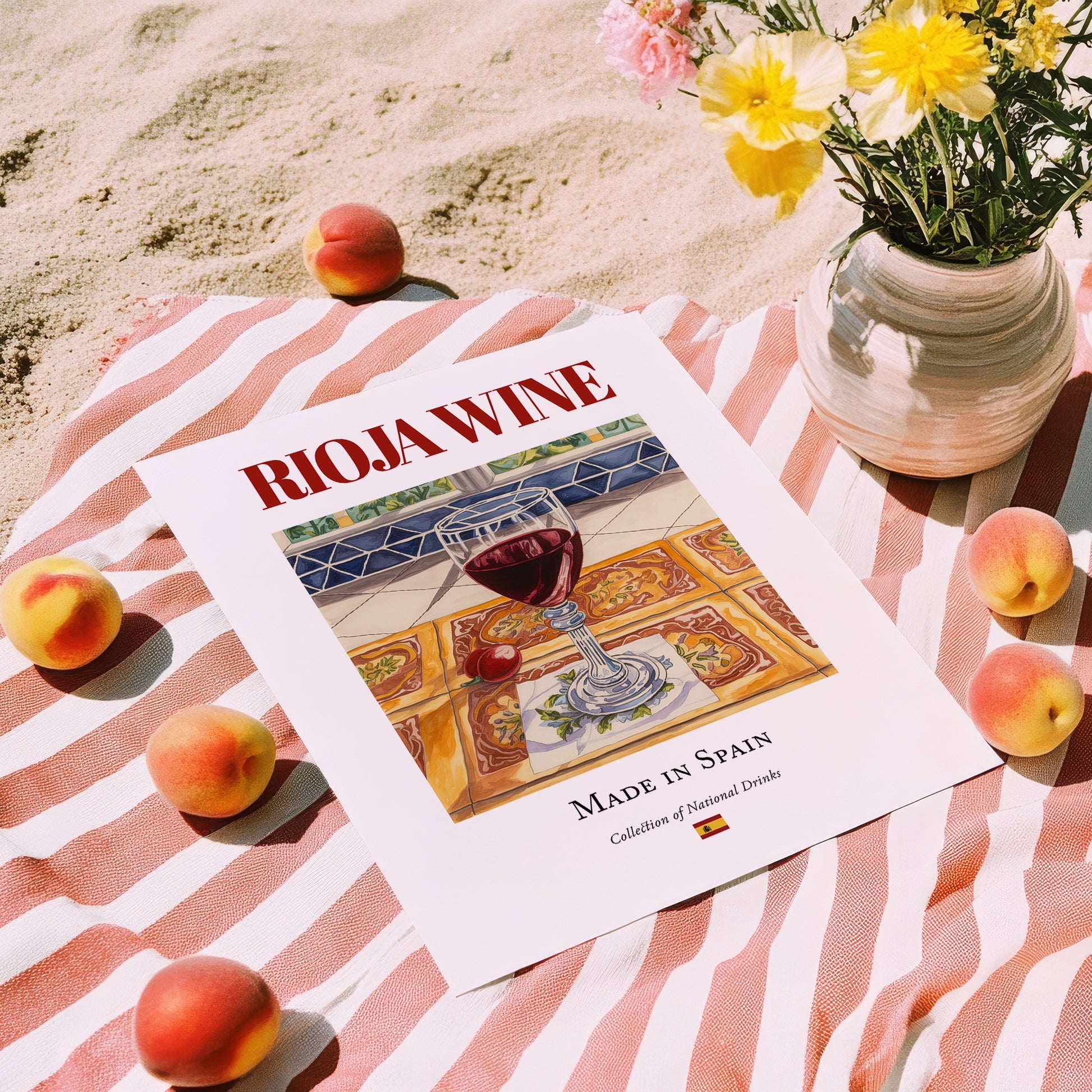 Rioja wine – Spanish Red Wine, Tasting Room Poster, unframed on coastal sand