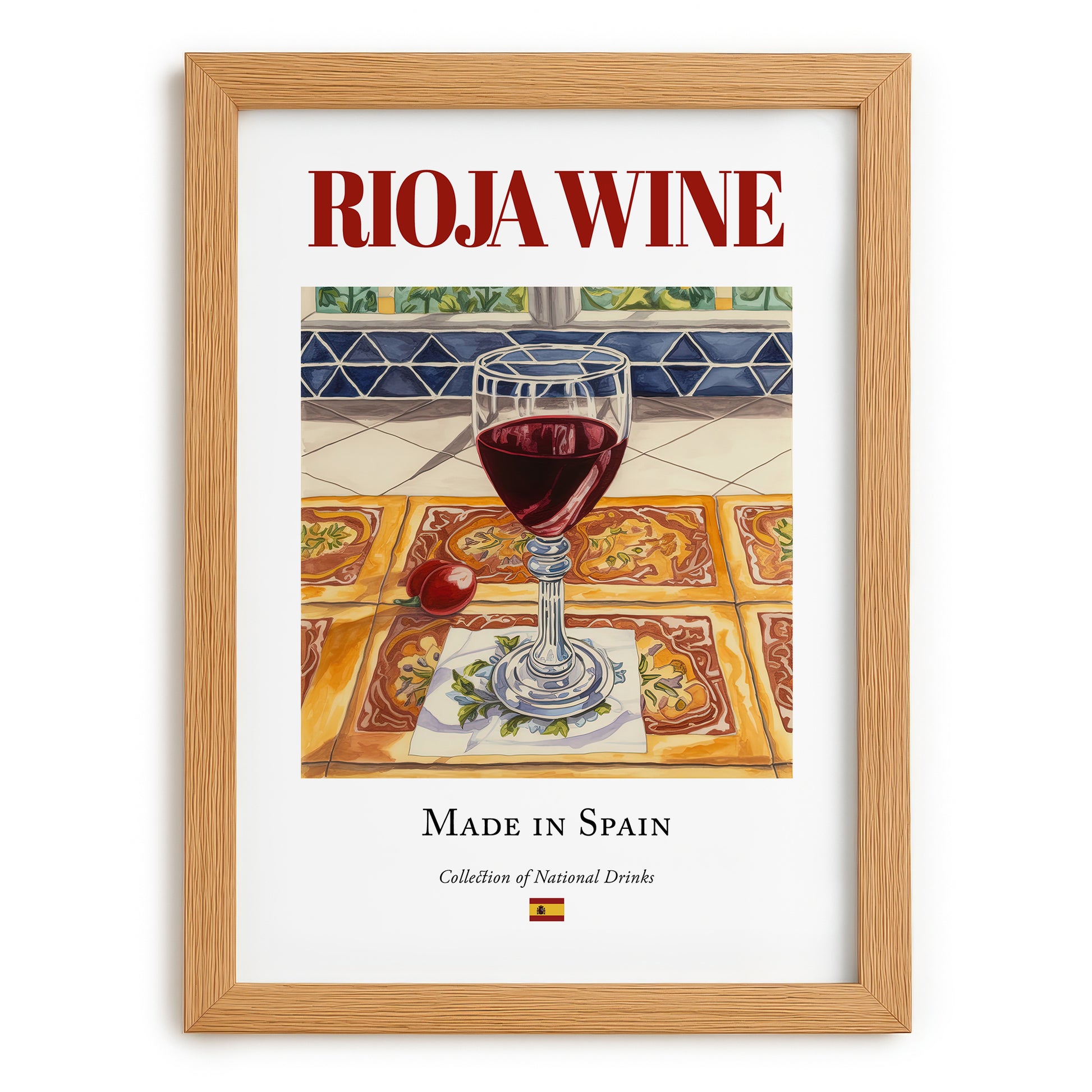 Rioja wine – Spanish Red Wine, Tasting Room Poster, set in oak frame