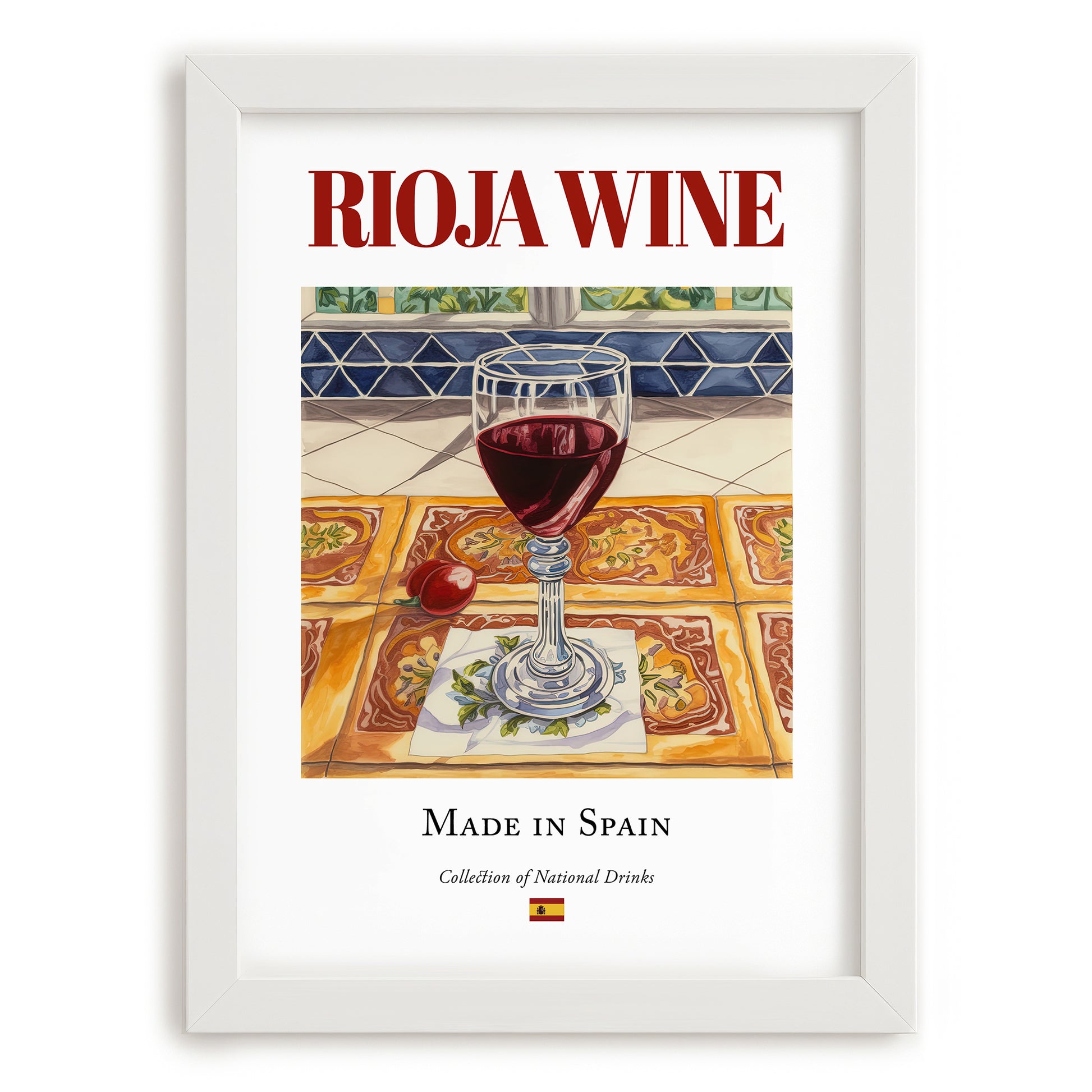 Rioja wine – Spanish Red Wine, Tasting Room Poster, placed in minimal white frame