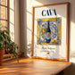Cava – Spanish Sparkling Wine, Wine Bar Print, no-text version framed in wood