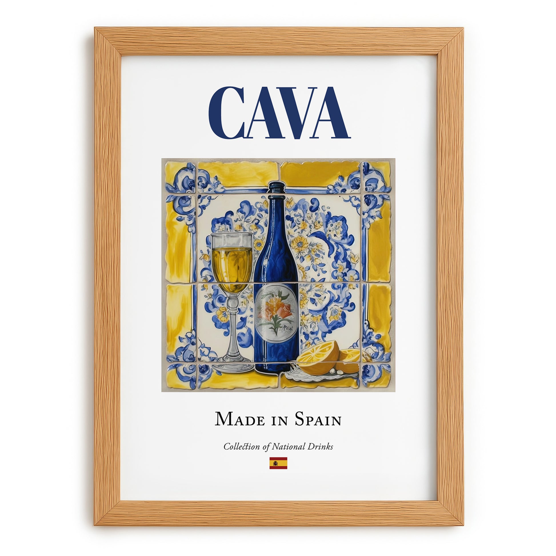 Cava – Spanish Sparkling Wine, Wine Bar Print, set in oak frame
