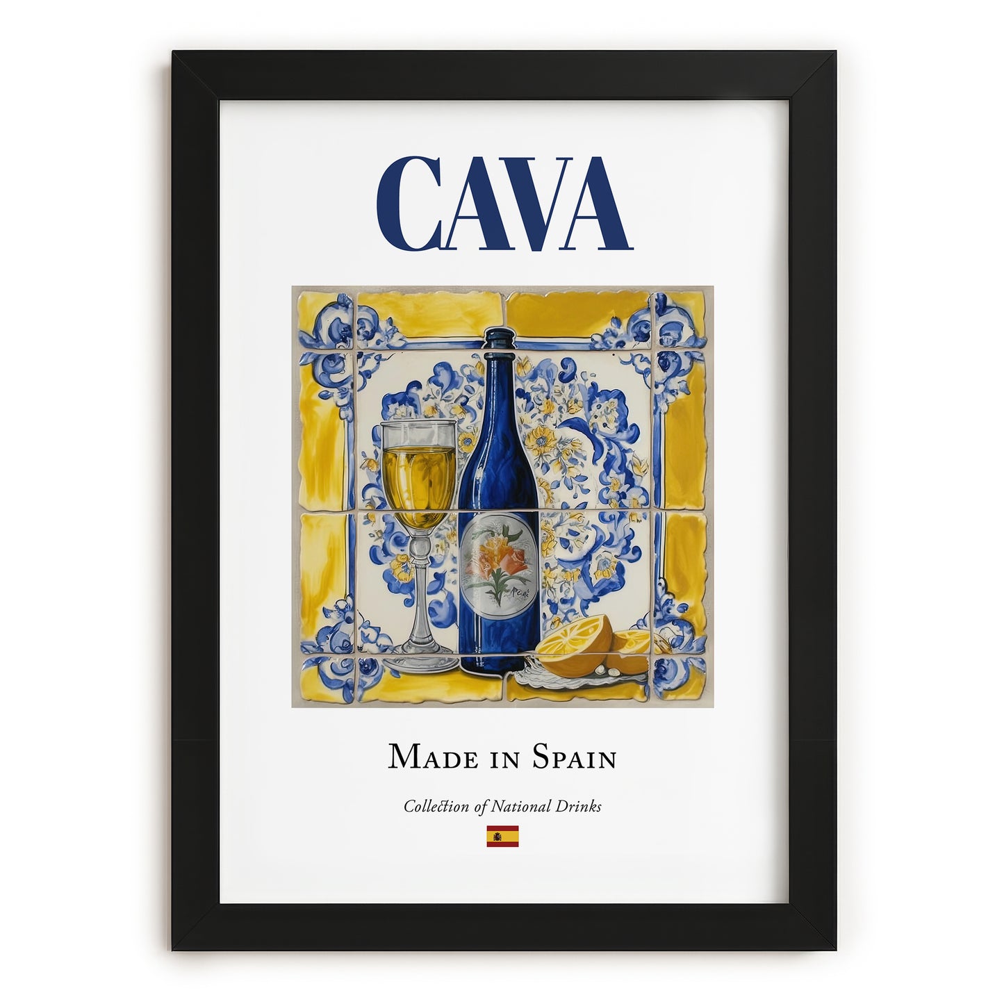 Cava – Spanish Sparkling Wine, Wine Bar Print, in sleek black frame