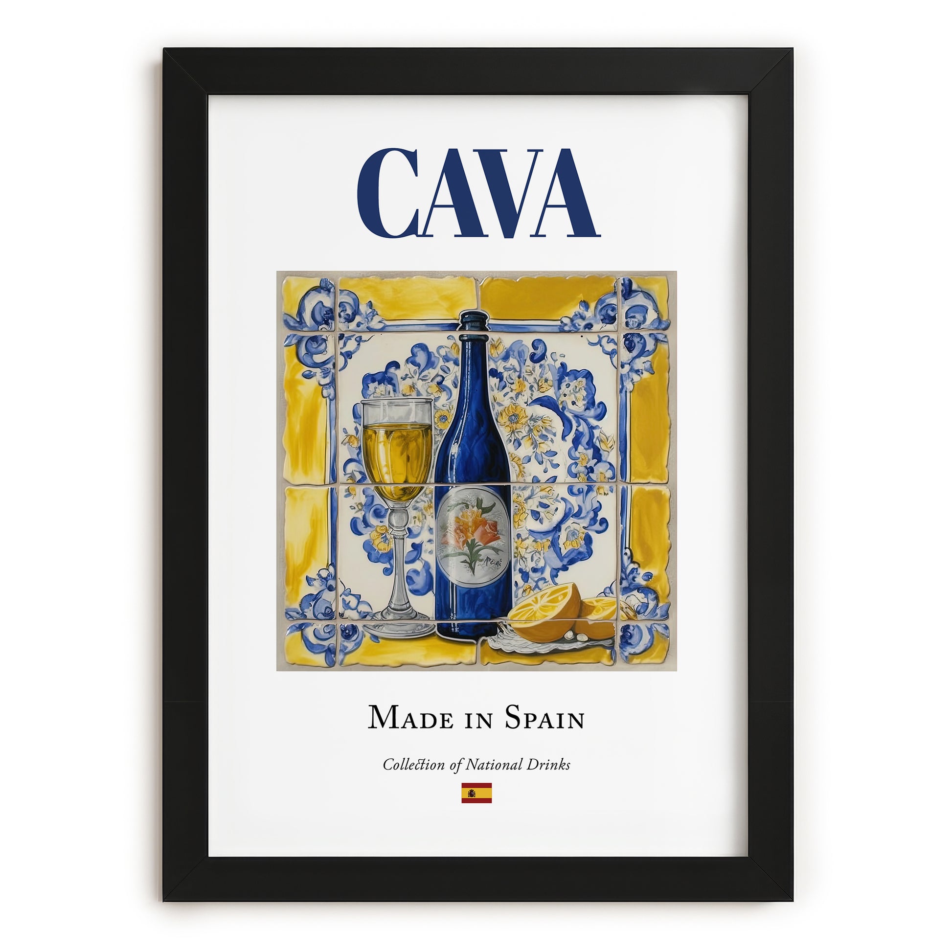 Cava – Spanish Sparkling Wine, Wine Bar Print, in sleek black frame