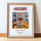 Sherry – Spanish Dessert Wine, Vinoteca Illustration, in wooden frame leaning on the floor