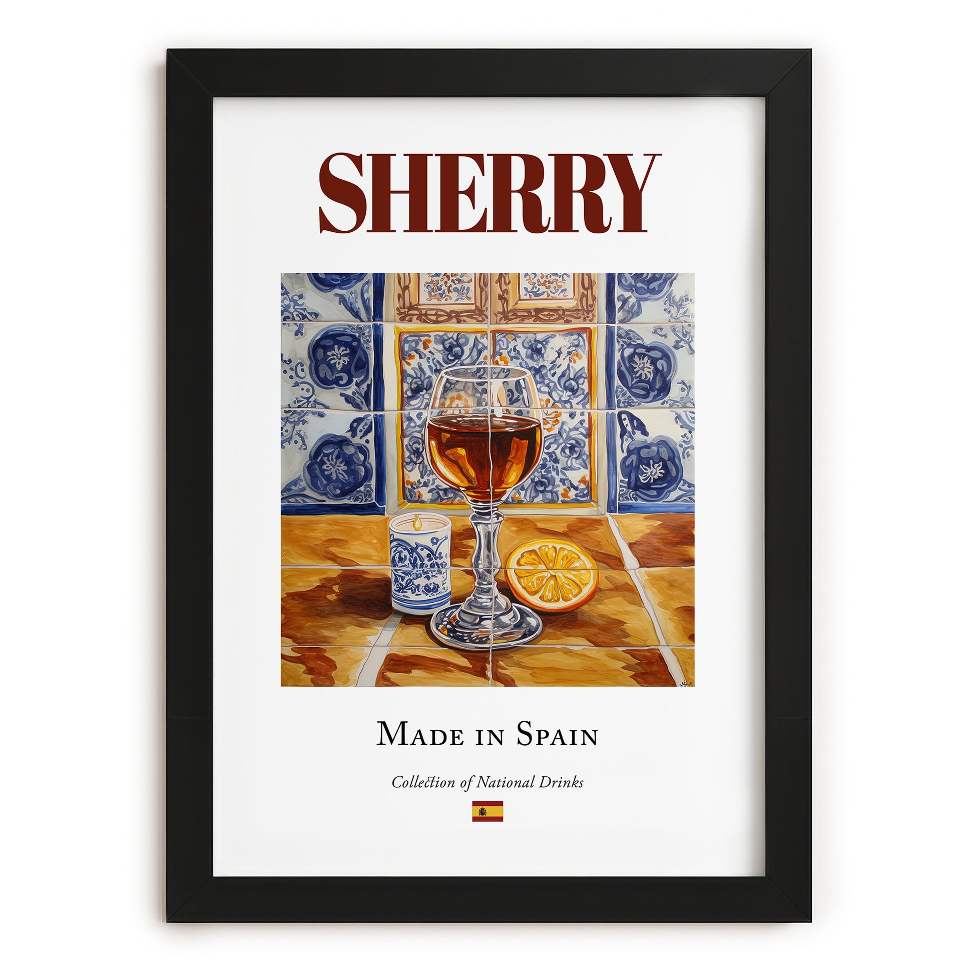 Sherry – Spanish Dessert Wine, Vinoteca Illustration, in sleek black frame