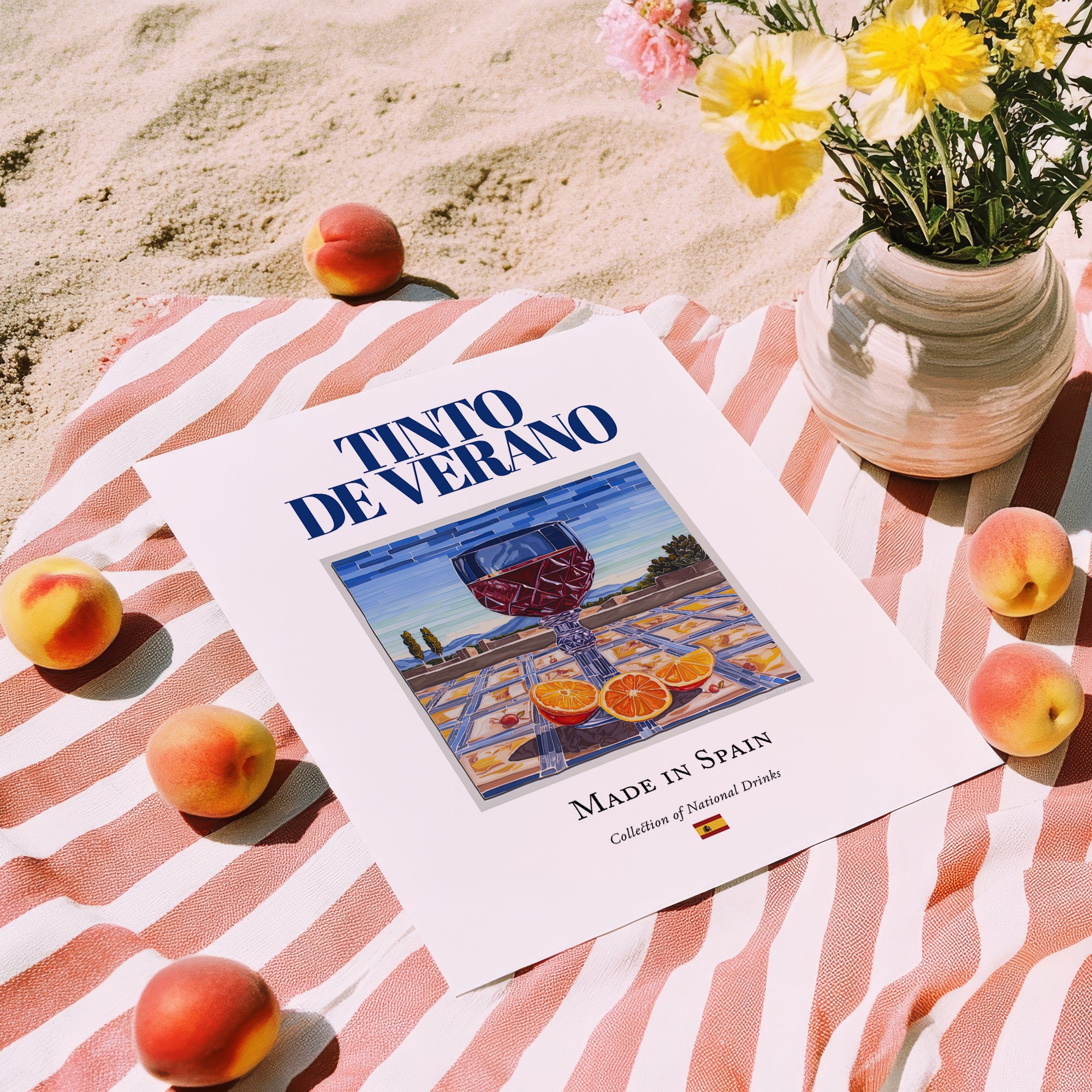 Tinto de Verano – Spanish Beverage Drink, Sky Bar Print, unframed on coastal sand