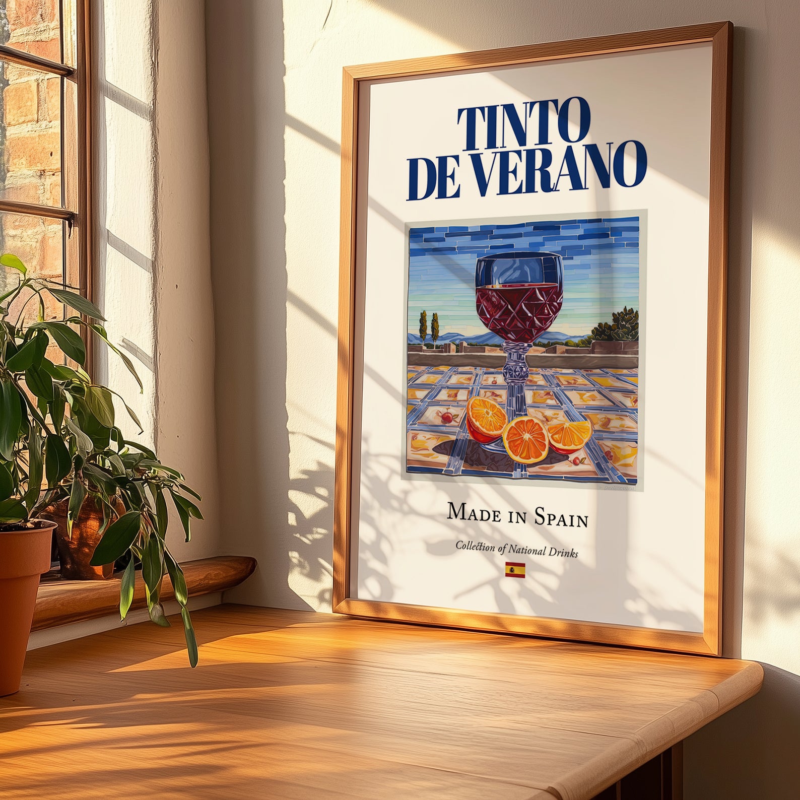 Tinto de Verano – Spanish Beverage Drink, Sky Bar Print, no-text version framed in wood