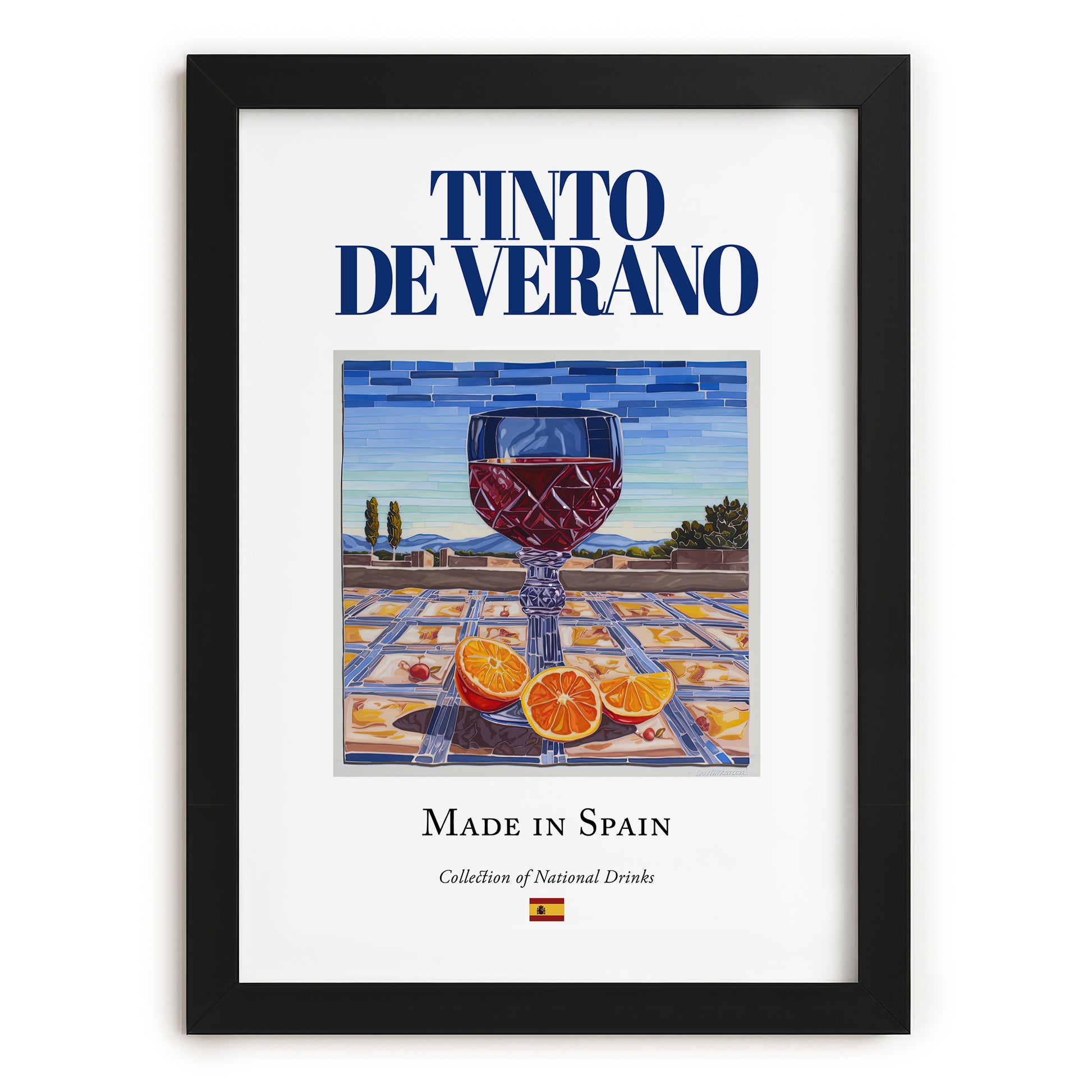 Tinto de Verano – Spanish Beverage Drink, Sky Bar Print, in sleek black frame