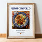 Arroz con pollo – Spanish Rice Dish, Brasserie Illustration, in wooden frame leaning on the floor