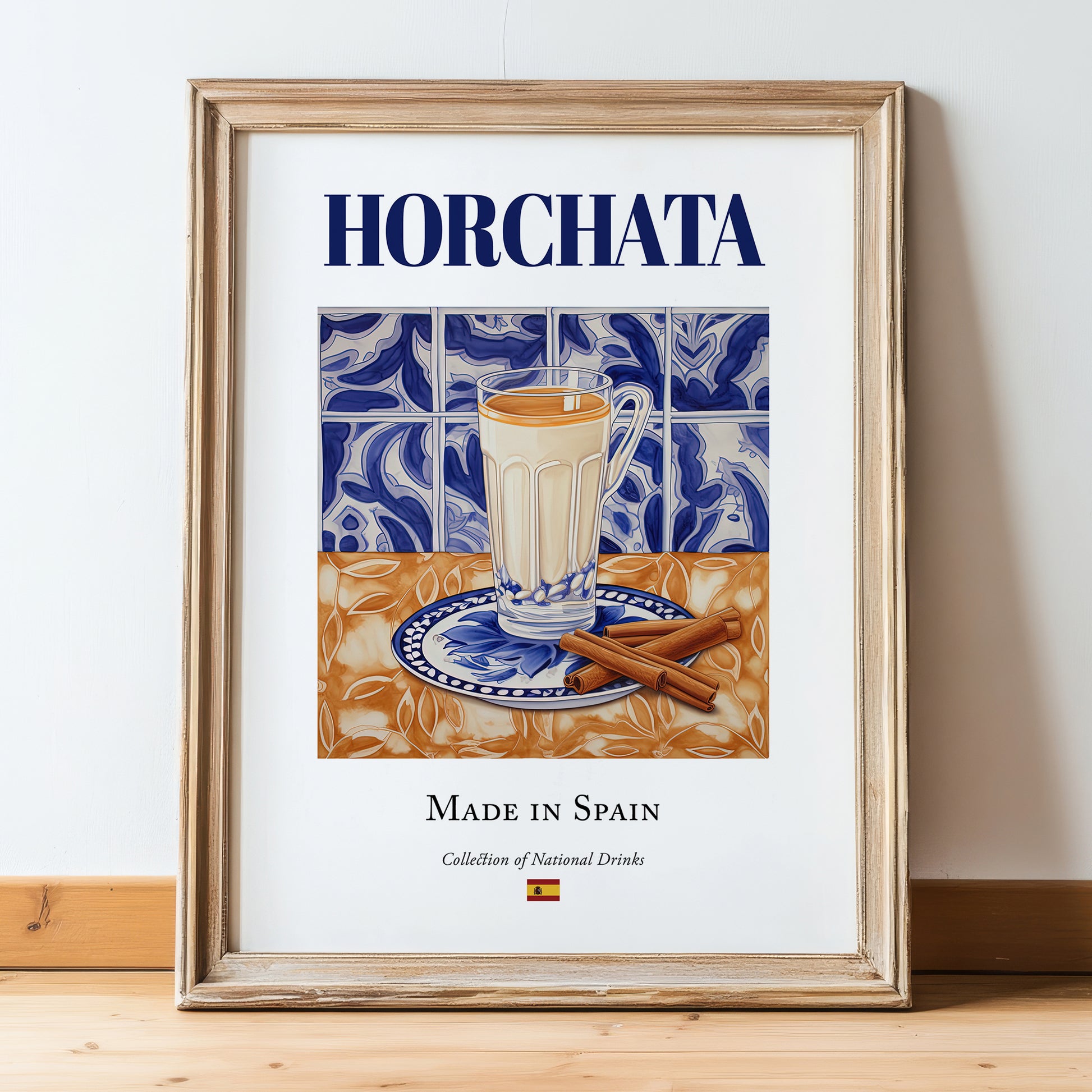 Horchata – Spanish Beverage Drink, Hotel Lobby Still Life, in wooden frame leaning on the floor