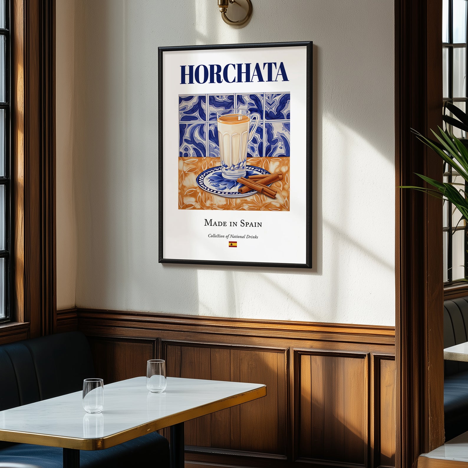 Horchata – Spanish Beverage Drink, Hotel Lobby Still Life, clean layout with no caption