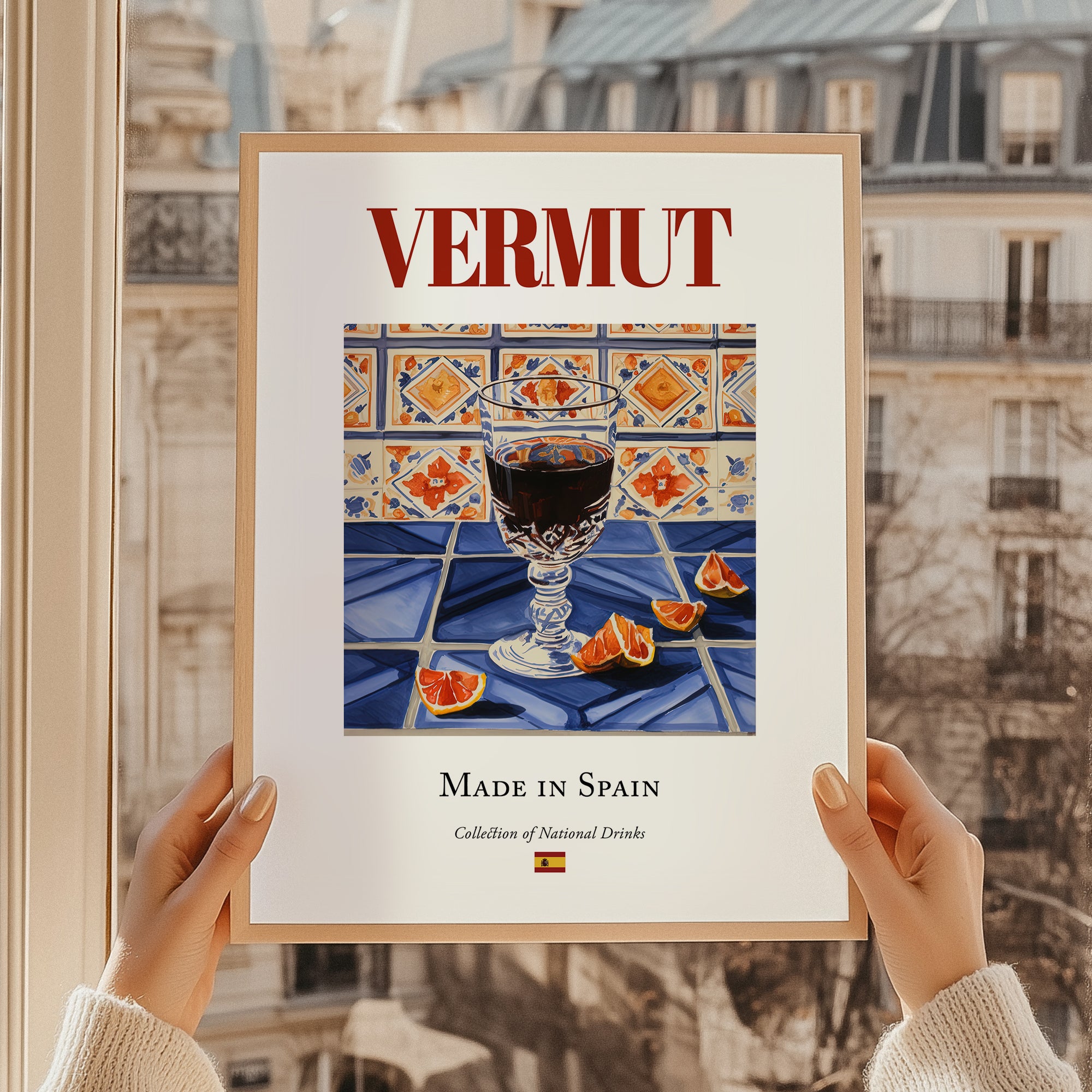 Vermut – Spanish Beverage Drink, Cocktail Lounge Poster, styled in a charming Paris street view