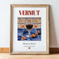 Vermut – Spanish Beverage Drink, Cocktail Lounge Poster, in wooden frame leaning on the floor