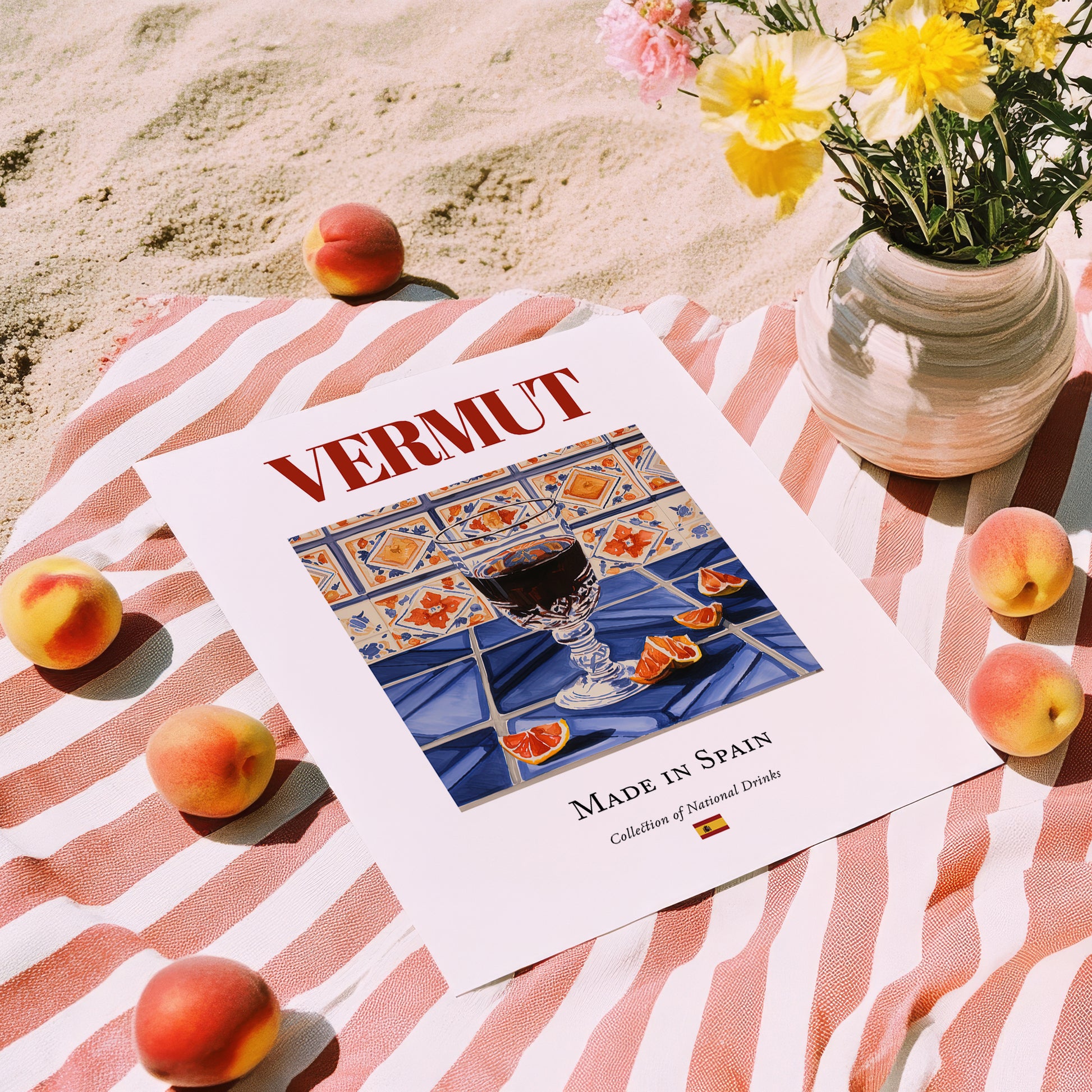Vermut – Spanish Beverage Drink, Cocktail Lounge Poster, unframed on coastal sand