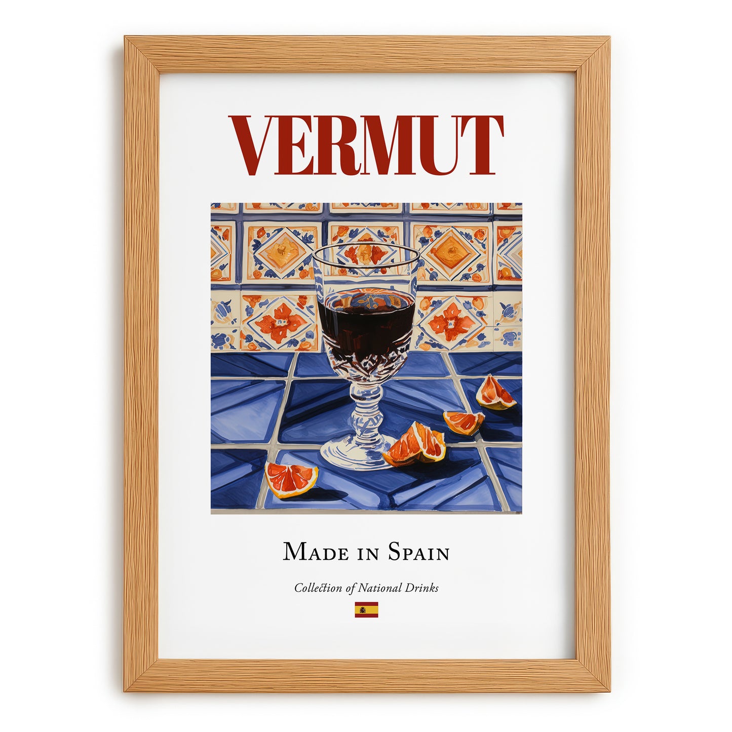 Vermut – Spanish Beverage Drink, Cocktail Lounge Poster, set in oak frame
