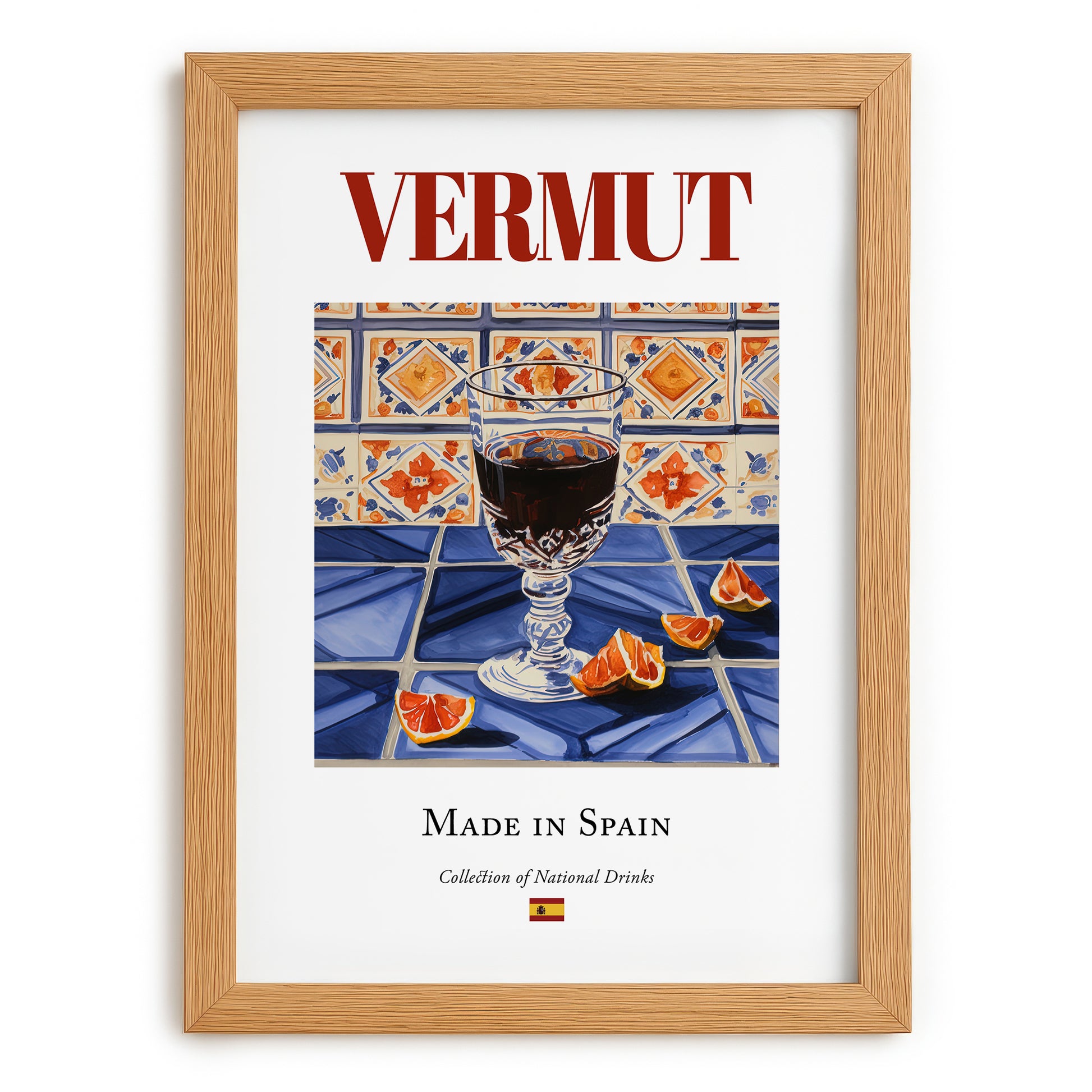 Vermut – Spanish Beverage Drink, Cocktail Lounge Poster, set in oak frame