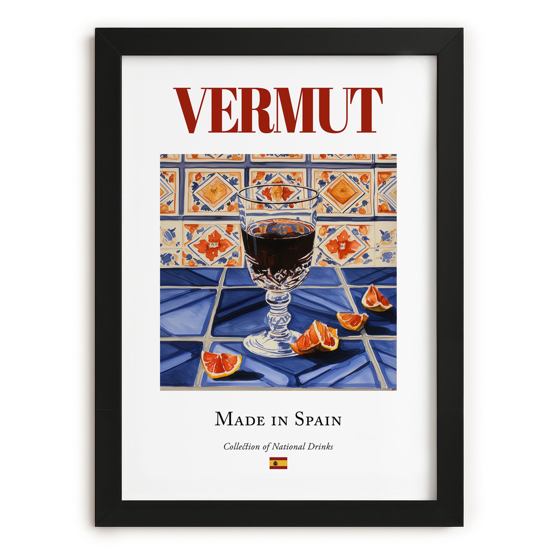 Vermut – Spanish Beverage Drink, Cocktail Lounge Poster, in sleek black frame