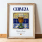 Cerveza – Spanish Beverage Drink, Rooftop Terrace Wall Art, in wooden frame leaning on the floor