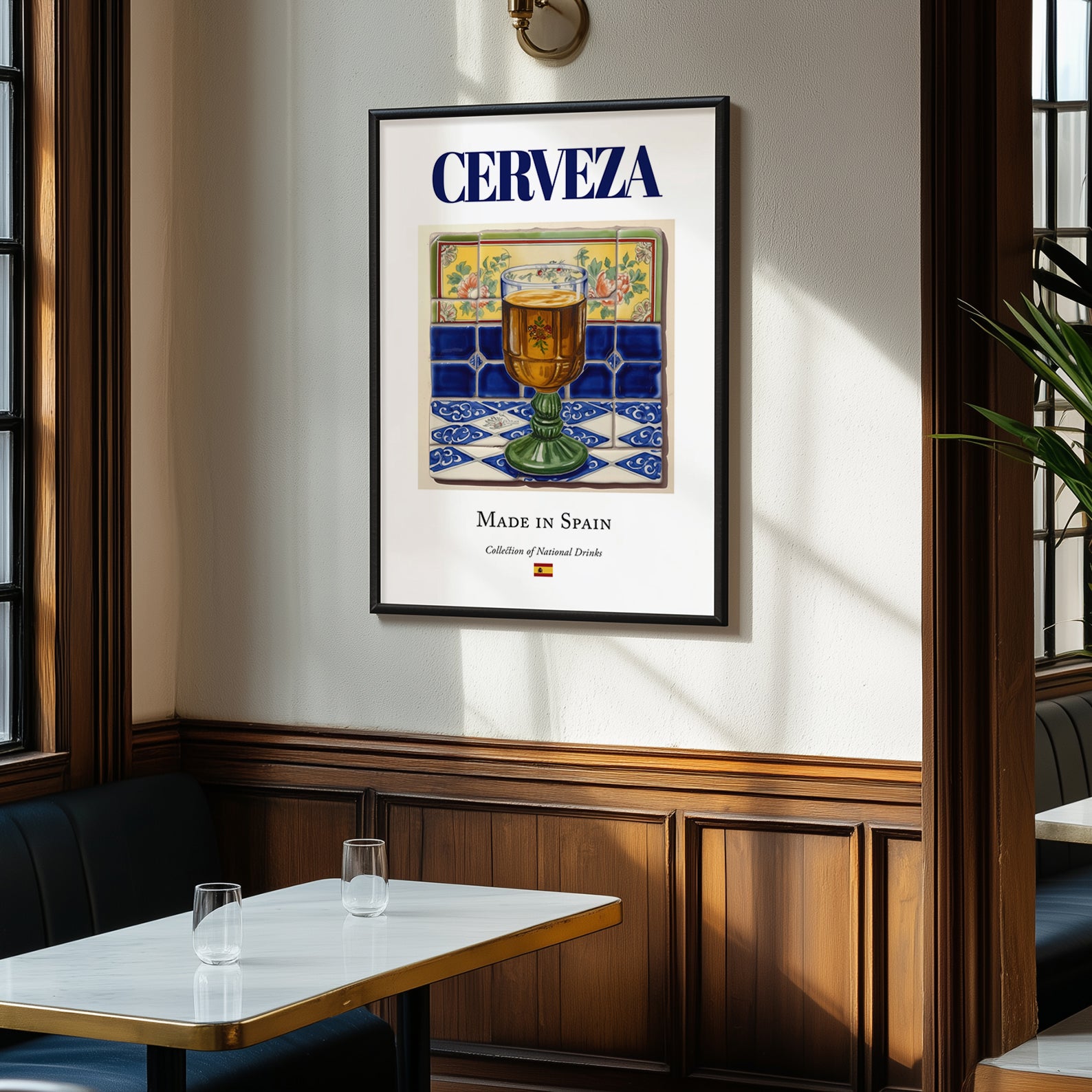 Cerveza – Spanish Beverage Drink, Rooftop Terrace Wall Art, clean layout with no caption