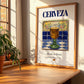 Cerveza – Spanish Beverage Drink, Rooftop Terrace Wall Art, no-text version framed in wood