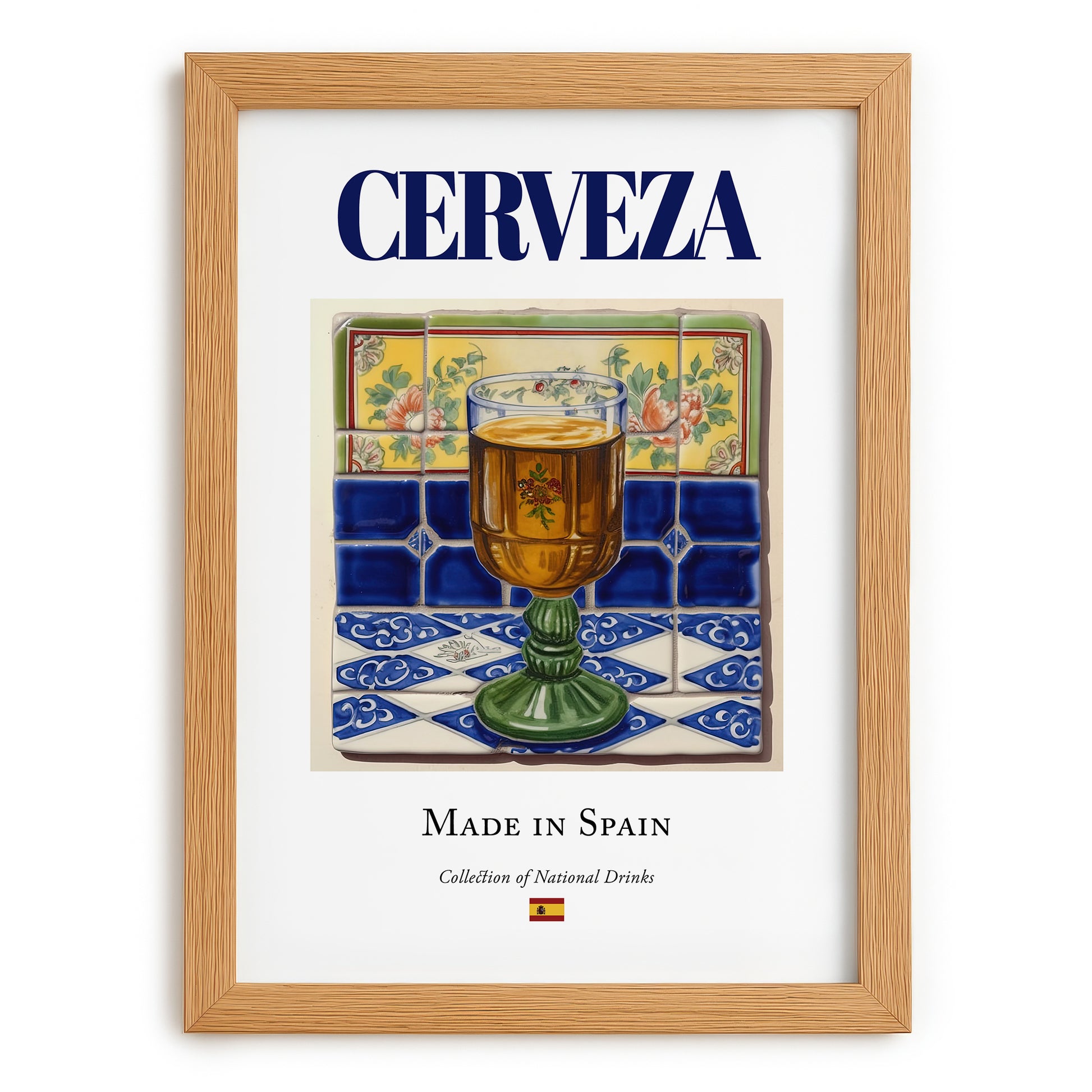 Cerveza – Spanish Beverage Drink, Rooftop Terrace Wall Art, set in oak frame