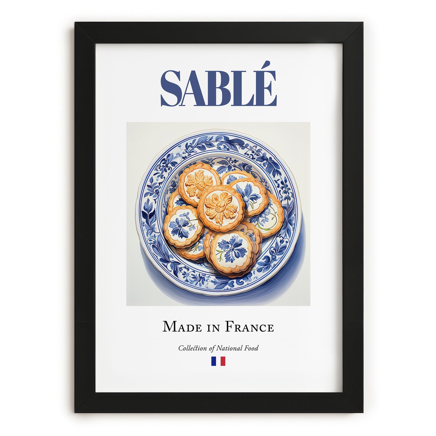 Sablé – French Dessert Dish, Bistro Wall Art, in sleek black frame